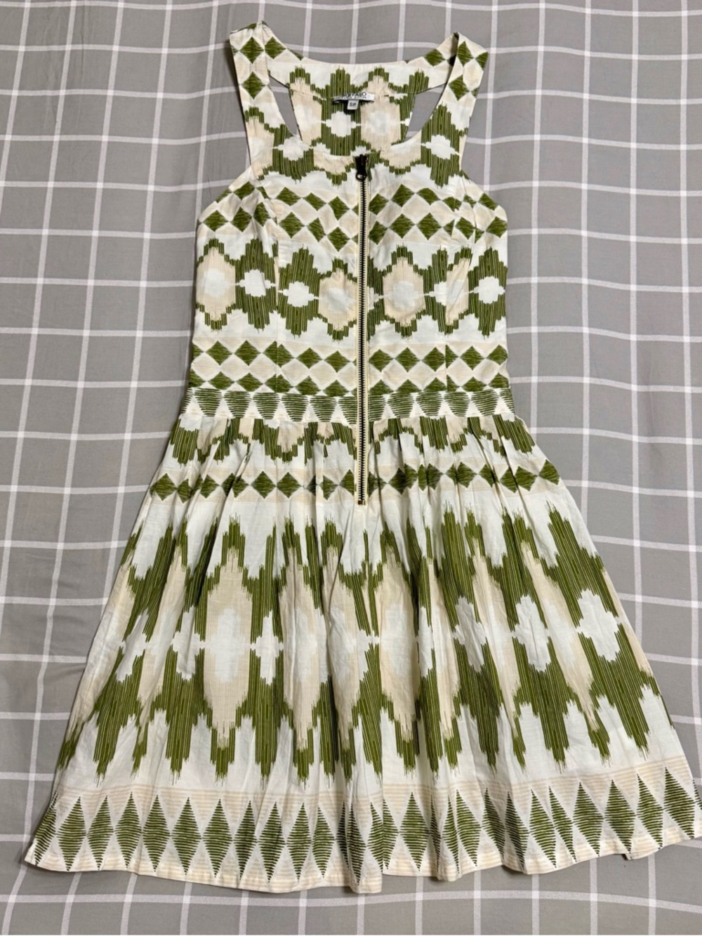 Buffalo David Bitton Green Ikat Print Zip Front Racerback Dress Size S Boho